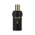 Maison Alhambra Glacier Le Noir — Black perfume bottle with gold cap and gold deer emblem, text reads "GLACIER "LE NOIR" MAISON ALHAMBRA"