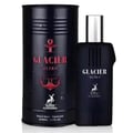 Maison Alhambra Glacier Ultra Man By Maison Alhambra Perfume EDP 100ml — Black cylindrical packaging with red anchor logo next to a dark blue perfume bottle with silver cap, set against a white background.