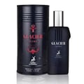 Maison Alhambra Glacier Ultra Man By Maison Alhambra Perfume EDP 100ml — Black perfume bottle and matching cylindrical tin packaging, both featuring red anchor logos and silver caps.