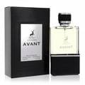 Maison Alhambra Avant — Black textured box with silver label and deer logo, next to a clear glass perfume bottle with yellow liquid and black cap.