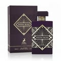 Maison Alhambra Infini Rose 100ml EDP Unisex — Kotak dan botol minyak wangi ungu gelap dengan rekaan seni deco geometri emas dan tulisan 'INFINI ROSE' dan 'MAISON ALHAMBRA'.