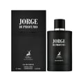 Maison Alhambra Jorge Di Profumo — Black perfume box and bottle with silver accents and deer logo, set against a white background.