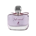 Maison Alhambra Just Married by Maison Alhambra Woman 100ml — A clear glass perfume bottle with a light purple hue, featuring a silver cap, a dark red ribbon tied around the neck, and the text 'Just married' with a deer logo and 'MAISON ALHAMBRA' below.
