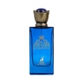 Maison Alhambra Kingsman by Maison Alhambra – 100 ml for Him — Blue glass perfume bottle with gold crown cap and gold emblem featuring a 'K' and a deer.