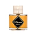 Maison Alhambra Kismet Magic — Amber liquid in a clear glass bottle with a gold ridged cap and a black diamond-shaped label with gold text reading 'Kismet Magic'.