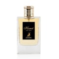 Maison Alhambra Kismet For Men by Maison Alhambra 100ml Man — Rectangular clear glass perfume bottle with gold ribbed cap, black label with gold text 'Kismet FOR MEN' and a gold deer graphic, and 'ALHAMBRA' at the bottom.