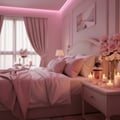 Maison Alhambra La Voie by Maison Alhambra 100ml for Her — A pink-themed bedroom scene with a perfume bottle, roses, and candles on a nightstand.