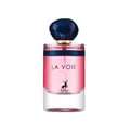 Maison Alhambra La Voie by Maison Alhambra 100ml for Her — Pink perfume bottle with a dark blue marbled cap, gold accents, and a deer silhouette logo.