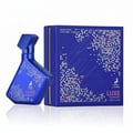 Maison Alhambra Luxe Nightlife Unisex 100 ml — Blue perfume bottle with white dotted pattern and gold deer logo, next to its matching blue box with similar pattern and text.
