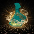 Maison Alhambra Luxe Emerald Perfume Maison Alhambra 100ml Unisex — Teal perfume bottle with gold geometric pattern and a deer silhouette, surrounded by smoke and astrological symbols against a starry background with golden light rays.