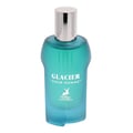 Maison Alhambra Glacier Pour Homme — Frosted teal glass bottle with a silver cap, featuring white text 'GLACIER "POUR HOMME"' and a deer silhouette logo.