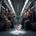 Maison Alhambra Aromatic Rouge by Maison Alhambra 100ml EDP — People on a train looking shocked at a perfume bottle on the floor.