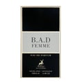 Maison Alhambra B.A.D. Femme by Maison Alhambra 100 ml — Black and silver perfume box with gold trim, featuring the text B.A.D. FEMME and a deer logo.