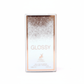 Maison Alhambra Glossy By Maison Alhambra 100ml Women EDP — White box with rose gold glitter gradient and deer logo, showing 'Glossy' text.