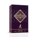 Maison Alhambra Infini Elixir — A rectangular dark purple perfume box with a gold geometric art deco design featuring the text 'INFINI ELIXIR' and a deer logo with 'MAISON ALHAMBRA' text below it. Includes volume and concentration details.
