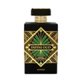 Maison Alhambra Infini Oud Joyous — Black perfume bottle with gold and green art deco design, gold cap.