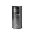 Maison Alhambra Glacier Pour Homme by Maison Alhambra 100ml — A cylindrical, dark grey metallic bottle with ribbed detailing at the top, featuring 'GLACIER "POUR HOMME"' and 'EAU DE PARFUM' text, a deer logo, and volume details at the bottom.