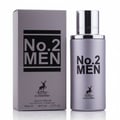 Maison Alhambra No.2 Men by Maison Alhambra 80ml EDP — Silver spray bottle and matching grey box with black text and deer logo, isolated on white.