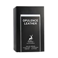 Maison Alhambra Opulence Leather — Black ribbed perfume box with white label featuring deer logo and text.