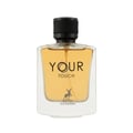 Maison Alhambra Your Touch Man – Clear glass perfume bottle with amber liquid, black cap, and deer logo with 'MAISON ALHAMBRA' text.