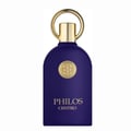 Maison Alhambra Philos Centro — A dark blue perfume bottle with a gold cap and a circular gold emblem on the front, featuring the text 'PHILOS CENTRO' in gold.