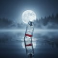 Maison Alhambra Aromatic Rouge by Maison Alhambra 100ml EDP — Perfume bottle floating on water with ripples, full moon and misty forest in the background.
