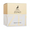 Maison Alhambra Zeno — A beige and white box for Zeno perfume, featuring a deer silhouette logo and the text 'MAISON ALHAMBRA ZENO'. The lower half of the box shows large gold letters spelling 'ZENO' and '100ml e 3.4 Fl.OZ.'