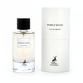 Maison Alhambra Purple Wood – A clear glass perfume bottle with a black cap and a white label, next to a white cylindrical box with the product name and a deer logo.