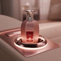 Maison Alhambra Summer Forever by Maison Alhambra 100ml EDP — Glittering rose gold perfume bottle with a silver cap, placed in a rose gold car cup holder with ambient lighting.