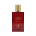 Maison Alhambra Tobacco Your Touch — Red glass perfume bottle with gold ribbed cap, gold text 'YOUR TOUCH TOBACCO' and a gold deer logo.