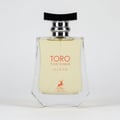 Maison Alhambra Toro Pour Homme Glace – Clear glass perfume bottle with pale yellow liquid, black and silver cap, and red deer logo with text.