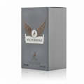 Maison Alhambra Victorioso by Maison Alhambra 100ml EDP Men — Grey box with embossed wings and deer logo, ribbed side panel, text 'VICTORIOSO' and 'EAU DE PARFUM'.