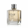 Maison Alhambra Your Touch Women – Clear glass perfume bottle with gold cap, showing golden liquid inside and 'YOUR TOUCH FOR WOMEN' text with a deer logo.