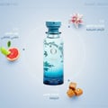 Osma Osma Bonjour Oriental Blossoms 150ml EDP — Botol minyak wangi bertudung biru dan rekaan daun, dikelilingi buah limau gedang, bunga, dan bahan karamel.
