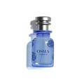 Osma Flowers W Osma Sandalwood 75ml — Blue glass perfume bottle with floral pattern and silver cap, isolated on white background with shadow