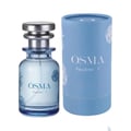 Osma Paudree F Roses & Musk 75ml EDP — Botol minyak wangi kaca jernih bertutup perak dan perincian bunga biru, bersebelahan kotak silinder biru muda dengan rekaan bunga putih.