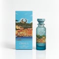 Osma Osma Portofino Summer Purity 150ml EDP — A blue box with a Portofino illustration and a matching blue frosted glass perfume bottle with a gold cap, set against a white background.