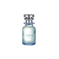 Osma White F Berries & Flowers 75ml EDP — Botol minyak wangi kaca jernih bertutup perak dan hiasan bunga biru, menunjukkan cecair hijau muda di dalamnya.