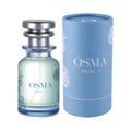 Osma White F Berries & Flowers 75ml EDP — Botol minyak wangi kaca jernih bertutup perak dan hiasan bunga biru, bersebelahan kotak silinder biru muda dengan reka bentuk bunga dan tulisan yang sama.