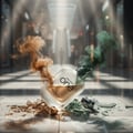 Pendora One Pendora Scents For Him – 100 ml for Men, a glass perfume bottle tilted on its side with brown and green smoke emanating from it, surrounded by shattered glass pieces.