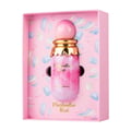 Paris Corner Marshmallow Blush by Paris Corner for Her 100ml — Kotak hadiah merah jambu corak marshmallow dan bulu pastel, memegang botol berona merah jambu marmar dengan penutup emas.