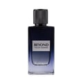 Paris Corner Beyond Pour Homme by Paris Corner 100ml EDP for Men — A rectangular glass perfume bottle with a dark blue to clear gradient, a silver label with black text reading 'BEYOND POUR HOMME', and a textured black cap.