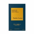 Paris Corner Satin Luxe — Kotak biru gelap dengan petak emas di tengah, tertulis Maison de Perfumery, Paris Corner, Satin Luxe, Pendora Scents, Eau de Parfum, 100ml, dan 3.4fl.oz.