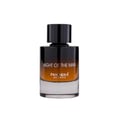 Paris Corner Night of the Man by Pendora Scents Paris 100ml — Botol minyak wangi kaca gradien gelap ke perang, bertudung hitam berjalur, dengan tulisan putih 'NIGHT OF THE MAN' dan 'PENDORA SCENTS'.