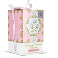 Ard Al Zaafaran Shams Al Emarat Khususi Pink Blush 100ml — Kotak minyak wangi corak merah jambu dan emas dengan reben putih diikat reben, memaparkan kaligrafi Arab dan butiran produk.
