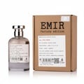 Paris Corner Rich Santal Emir by Paris Corner 100 ml — Clear glass perfume bottle with silver cap next to its brown cardboard factory edition box, showing product details.
