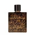 Rayhaan Imperia Collection 100ml for Man — Botol kaca segi empat dengan corak kaligrafi Arab emas dan hitam, penutup hitam dengan aksen emas.
