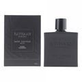 Rayhaan Rayhaan Leather Collection 100ml EDP – Corium, Dark Leather, Cordova — Dua botol minyak wangi bertekstur kulit gelap, satu dengan corak timbul, atas latar satin hitam bersama tali pinggang kulit dan beg.