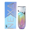 Rue Broca Nexa Immortal by Rue Broca 100ml EDP Men — A blue and purple iridescent perfume bottle with a silver cap, placed next to its matching blue and purple gradient box with large silver lettering.