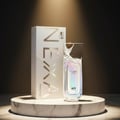 Rue Broca Nexa Immortal by Rue Broca 100ml EDP Men — White box with large 'NEXA' text and a holographic perfume bottle with a silver cap, displayed on a marble pedestal with dramatic lighting.